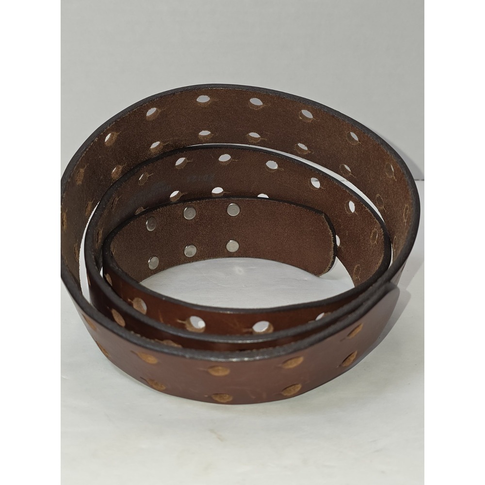 Italian Genuine Leather Studd Fastening No Buckle Slotted Hole Wide Width Belt - Picture 2 of 12